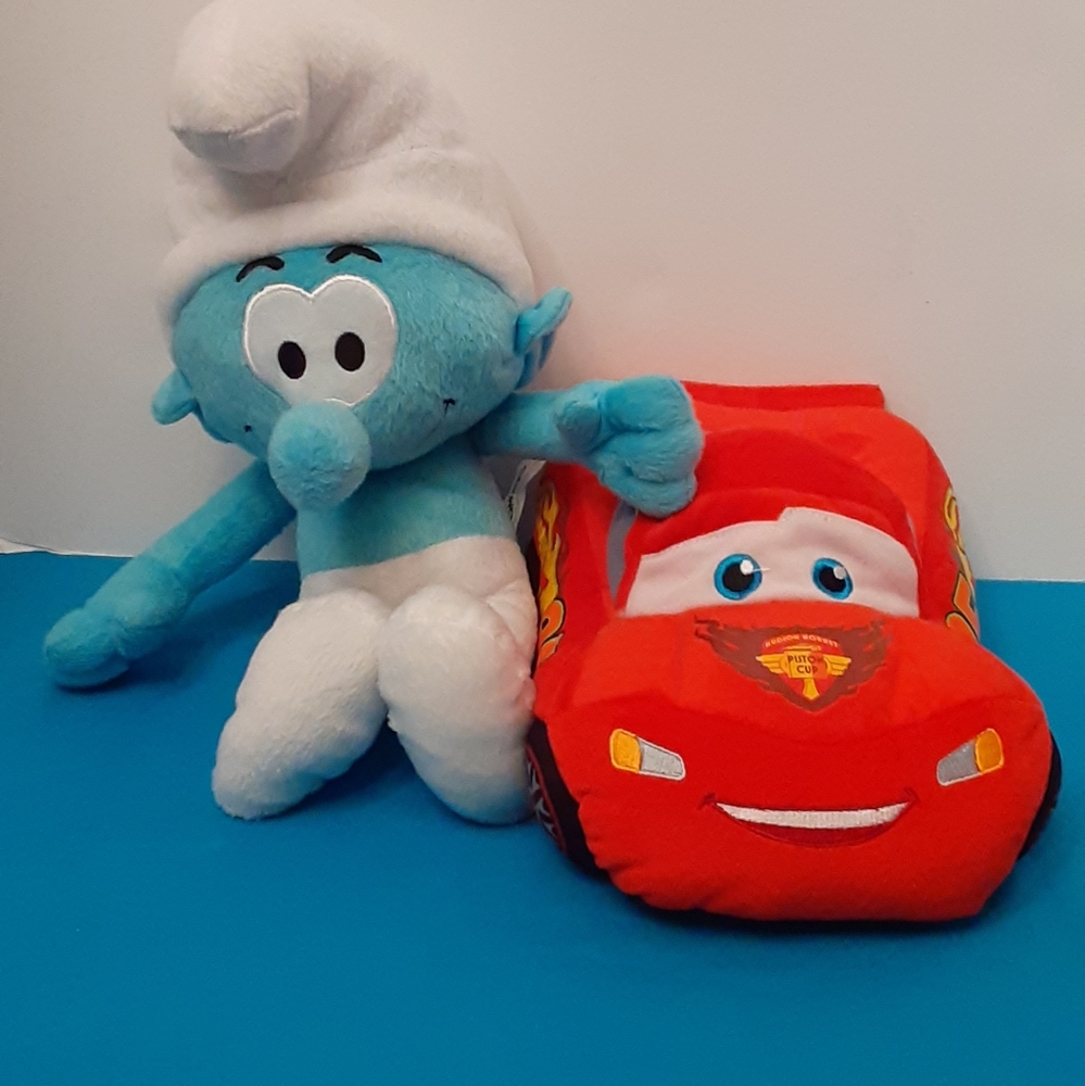 Plush Smurf Clumsy and Lightning McQueen Cars 2